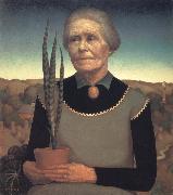 Grant Wood Woman with Plant oil